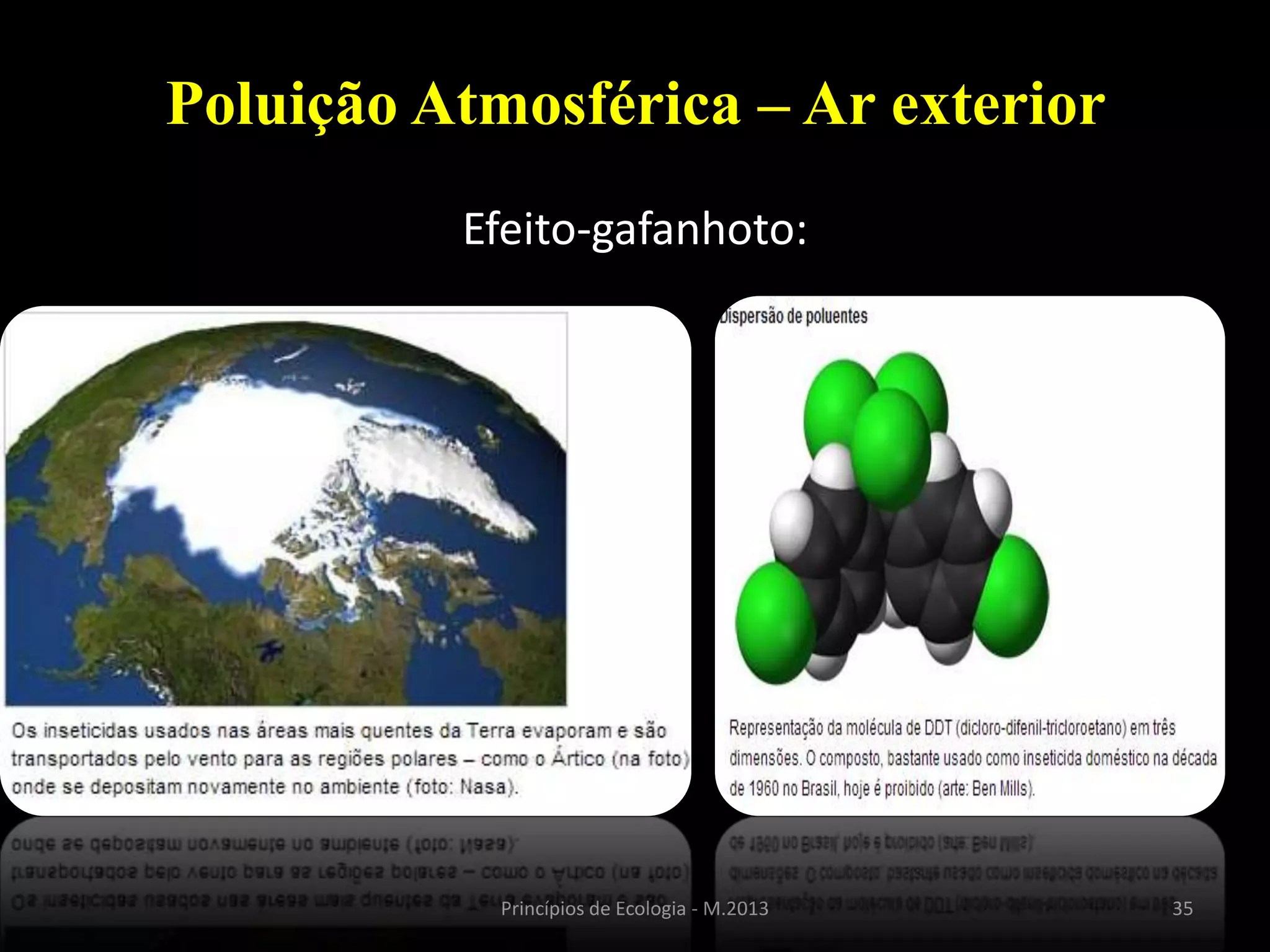 35Princípios de Ecologia - M.2013
Poluição Atmosférica – Ar exterior
Efeito-gafanhoto:
 
