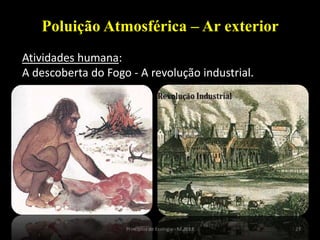 23Princípios de Ecologia - M.2013
Poluição Atmosférica – Ar exterior
Atividades humana:
A descoberta do Fogo - A revolução industrial.
 