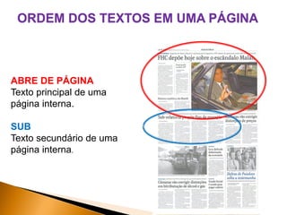 ORDEM DOS TEXTOS EM UMA PÁGINA

ABRE DE PÁGINA
Texto principal de uma
página interna.
SUB
Texto secundário de uma
página interna.

 