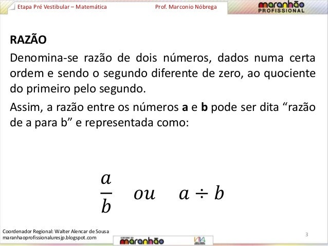 Aula 3 - Matemática: razão e proporção