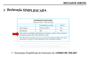 ROTULAGEM DE ALIMENTOS
 Declaração Simplificada de Nutrientes do AMIDO DE MILHO
 