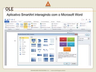 OLE
Aplicativo SmartArt interagindo com o Microsoft Word
 