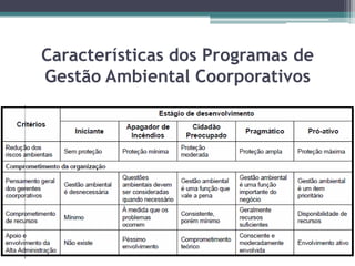 Características dos Programas de
Gestão Ambiental Coorporativos

 