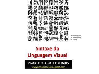 Sintaxe da
Linguagem Visual
Profa. Dra. Cíntia Dal Bello
www.cintiadalbello.blogspot.com
Ideogramas dos
64 hexagramas
do I Ching
 