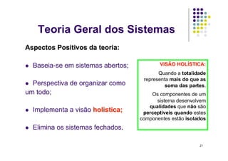 Teoria Geral dos Sistemas




                            21
 