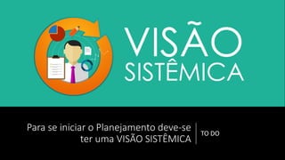 Para se iniciar o Planejamento deve-se
ter uma VISÃO SISTÊMICA
TO DO
 