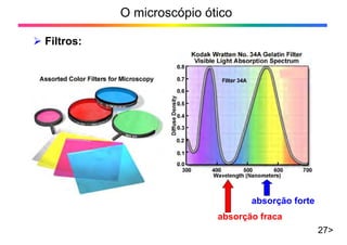O microscópio ótico
27>
¾ Filtros:
absorção forte
absorção fraca
 