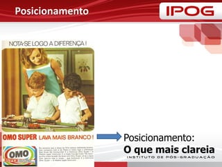 Posicionamento
Posicionamento:
O que mais clareia
 