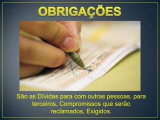 São as Dívidas para com outras pessoas, para
     terceiros, Compromissos que serão
            reclamados, Exigidos.
 
