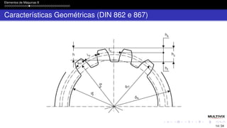 Elementos de Máquinas II
Características Geométricas (DIN 862 e 867)
14 / 34
 