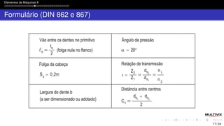 Elementos de Máquinas II
Formulário (DIN 862 e 867)
17 / 34
 