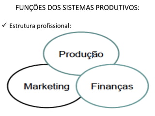 FUNÇÕES	
  DOS	
  SISTEMAS	
  PRODUTIVOS:	
  
ü  Estrutura	
  proﬁssional:	
  

 