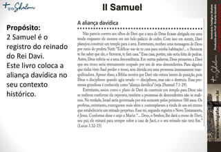 SeminárioTeológicoShalom
ProduzidopeloProf.RicardoGondim
Proibidaareproduçãosemautorização
Propósito:
2 Samuel é o
registro do reinado
do Rei Davi.
Este livro coloca a
aliança davídica no
seu contexto
histórico.
II Samuel
 