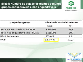 Brasil: Número de estabelecimentos segundo grupos enquadráveis e não enquadráveis  