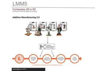 LMM5 
Conteúdos 2D e 3D 
Licenciatura em Novas Tecnologia da Comunicação 
Additive Manufacturing 2.0 
raposo@ua.pt | 2014 
 