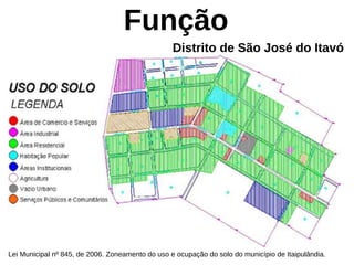 Função
Lei Municipal nº 845, de 2006. Zoneamento do uso e ocupação do solo do município de Itaipulândia.
Distrito de São José do Itavó
 