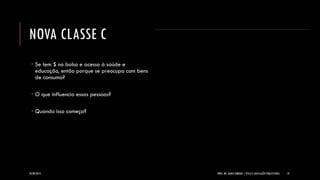 NOVA CLASSE C 
Se tem $ no bolso e acesso à saúde e educação, então porque se preocupa com bens de consumo? 
O que influencia essas pessoas? 
Quando isso começa? 
24/09/2014 PROF. MS. AGNES ARRUDA | ÉTICA E LEGISLAÇÃO PUBLICITÁRIA 19 
 