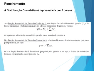 Peneiramento
A Distribuição Cumulativa é representada por 2 curvas:
 