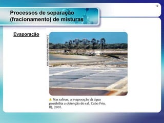 Processos de separação
(fracionamento) de misturas
12
Evaporação
 
