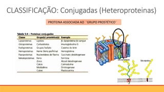 CLASSIFICAÇÃO: Conjugadas (Heteroproteinas)
PROTEINA ASSOCIADA AO ¨GRUPO PROSTÉTICO¨
 