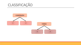 CLASSIFICAÇÃO
COMPOSIÇÃO
? ?
FORMA
? ?
 