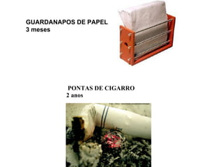 PONTAS DE CIGARRO
2 anos
GUARDANAPOS DE PAPEL
3 meses
 