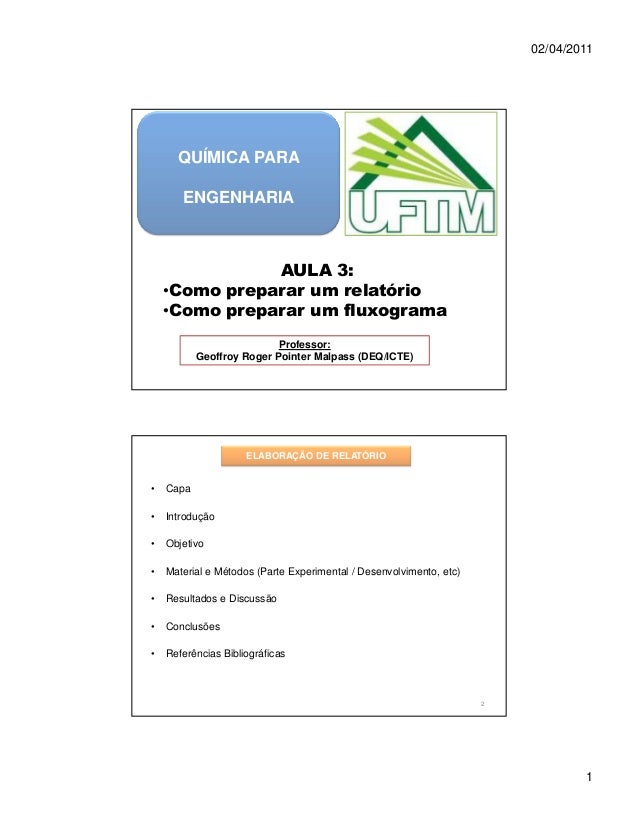 Capa De Um Relatorio De Quimica Aula 3 Relatorio E Fluxograma