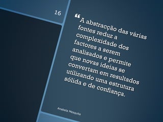 16
                A a bs t
            fonte   tracç
                          ão d
                  s red        as vá
           com
                plex uz a            rias
          facto       idad
                res a      e do
         anali         sere      s
               sado         m
        que           sep
              nova         ermi
       conv        s ide         te
              ertam      ias s
      utiliz
             ando     em r e
     sólid                 esult
                   u
            a e d ma estr ados
                  e con      utura
                        fianç
                              a.

 Anab
     e   la M
             esqu
                  ita
 