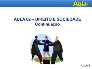 AULA 02 – DIREITO E SOCIEDADE
Continuação
AULA 4
 