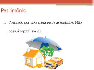 Patrimônio 
1.Formado por taxa paga pelos associados. Não possui capital social. 
 