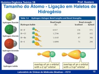 Química Orgânica Teórica 1B

Prof. Gustavo

Tamanho do Átomo - Ligação em Haletos de
Hidrogênio

Laboratório de Síntese de Moléculas Bioativas – K210

15

 