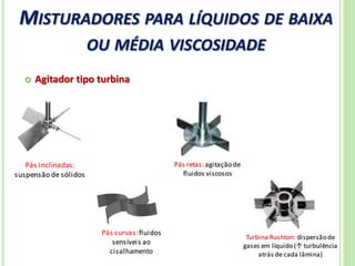 MISTURADORES PARA LÍQUIDOS DE BAIXA
OU MÉDIA VISCOSIDADE
25
 Agitador tipo turbina
 