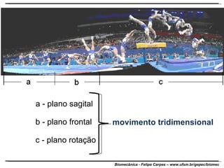 a - plano sagital b - plano frontal c - plano rotação movimento tridimensional 