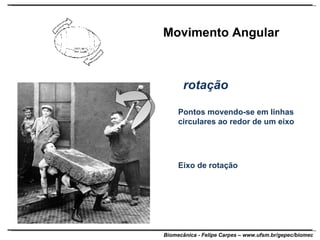 Movimento Angular rotação Pontos movendo-se em linhas circulares ao redor de um eixo Eixo de rotação  