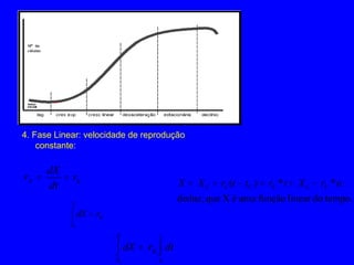 kX r
dt
dX
r ==
∫ =
X
X
K
i
rdX
4. Fase Linear: velocidade de reprodução
constante:
∫ ∫=
X
X
t
tc
K
i
dtrdX
tempo.dolinearfunçãoumaéXquededuz,
**)( tcrXtrttrXX kCkCkC −+=−+=
 