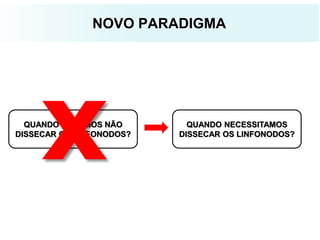 NOVO PARADIGMA
QUANDO PODEMOS NÃO
DISSECAR OS LINFONODOS?
QUANDO NECESSITAMOS
DISSECAR OS LINFONODOS?
 