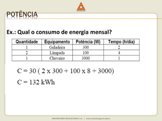 POTÊNCIA 
Ex.: Qual o consumo de energia mensal? 
 