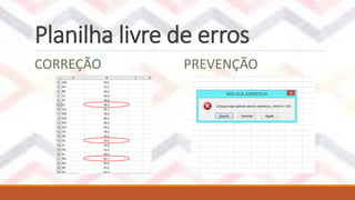 Planilha livre de erros
CORREÇÃO PREVENÇÃO
 
