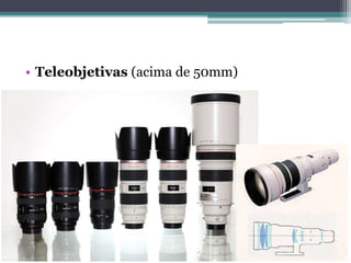 • Teleobjetivas (acima de 50mm)
 