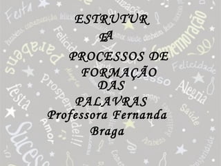 ESTRUTUR
         EA
   PROCESSOS DE
     FORMAÇÃO
        DAS
    PALAVRAS
Professora Fernanda
       Braga
 