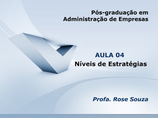 Pós-graduação em 
Administração de Empresas 
AULA 04 
Níveis de Estratégias 
Profa. Rose Souza 
 