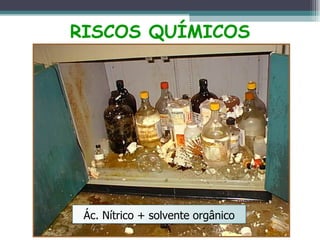 RISCOS QUÍMICOS




 Ác. Nítrico + solvente orgânico
 