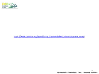 https://www.osmosis.org/learn/ELISA_(Enzyme-linked_immunosorbent_assay)
54
Microbiologia e Parasitologia | 1ºAno | 1ºSemestre| 2022-2023
 