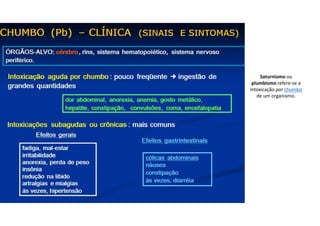Saturnismo ou
plumbismo refere-se a
intoxicação por chumbo
de um organismo.
 