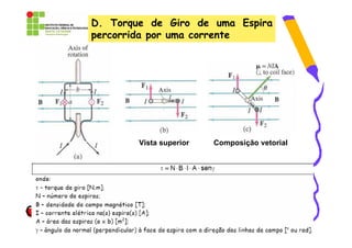D. Torque de Giro de uma Espira
percorrida por uma corrente




        Vista superior   Composição vetorial
 