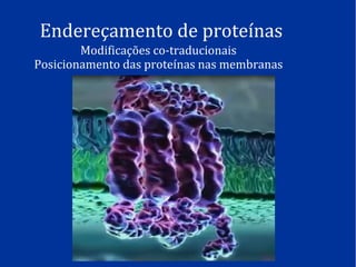Endereçamento de proteínas
Modificações co-traducionais
Posicionamento das proteínas nas membranas
 