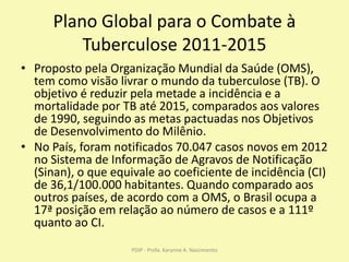 Plano Global para o Combate à
Tuberculose 2011-2015
• Proposto pela Organização Mundial da Saúde (OMS),
tem como visão liv...