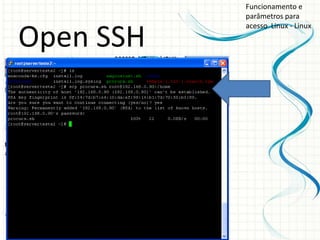 Funcionamento e
           parâmetros para
           acesso Linux - Linux

Open SSH
 