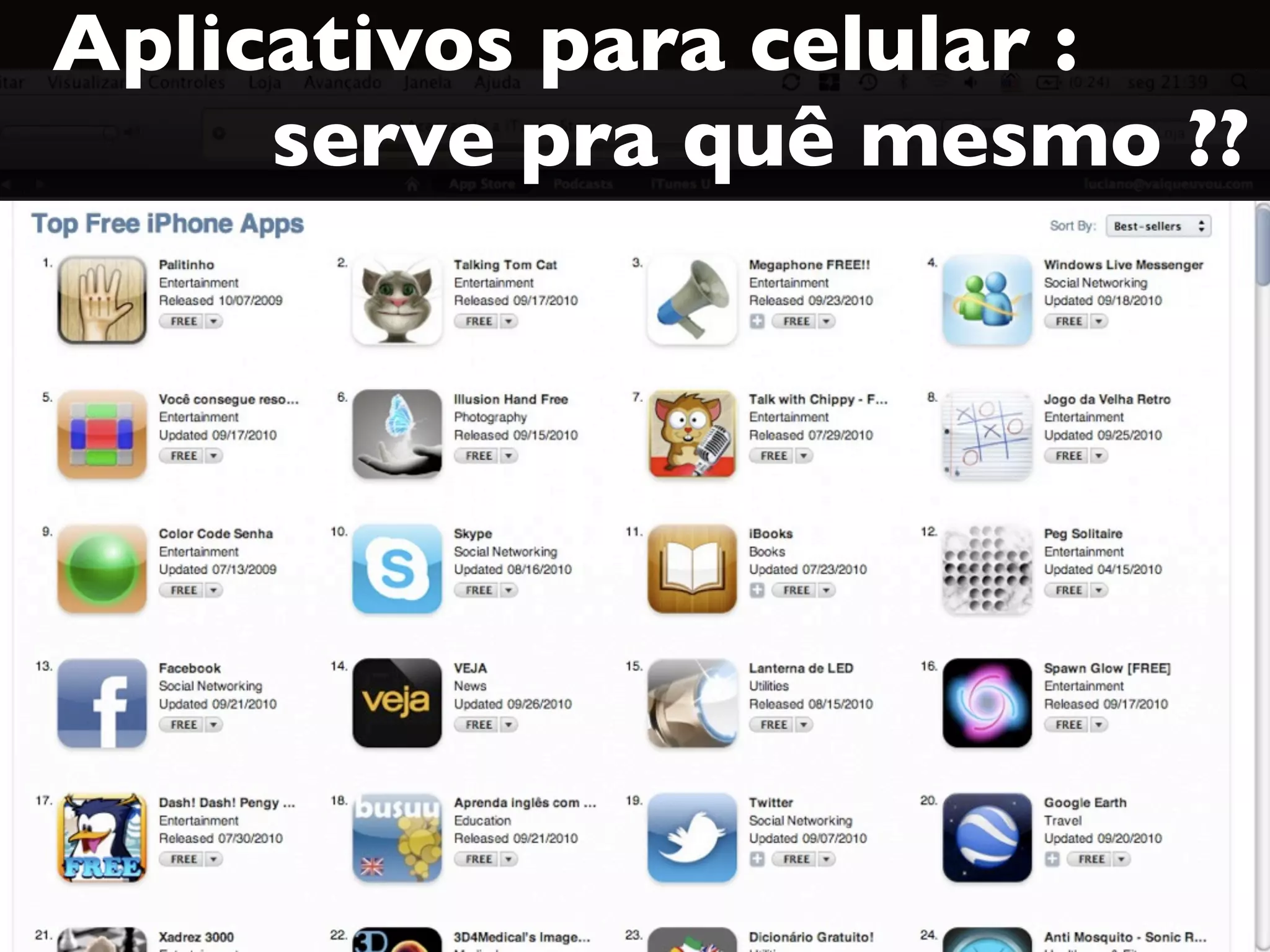 Aplicativos para celular :
serve pra quê mesmo ??