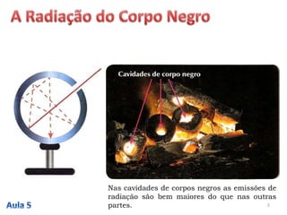 Nas cavidades de corpos negros as emissões de
radiação são bem maiores do que nas outras
partes. 5
 